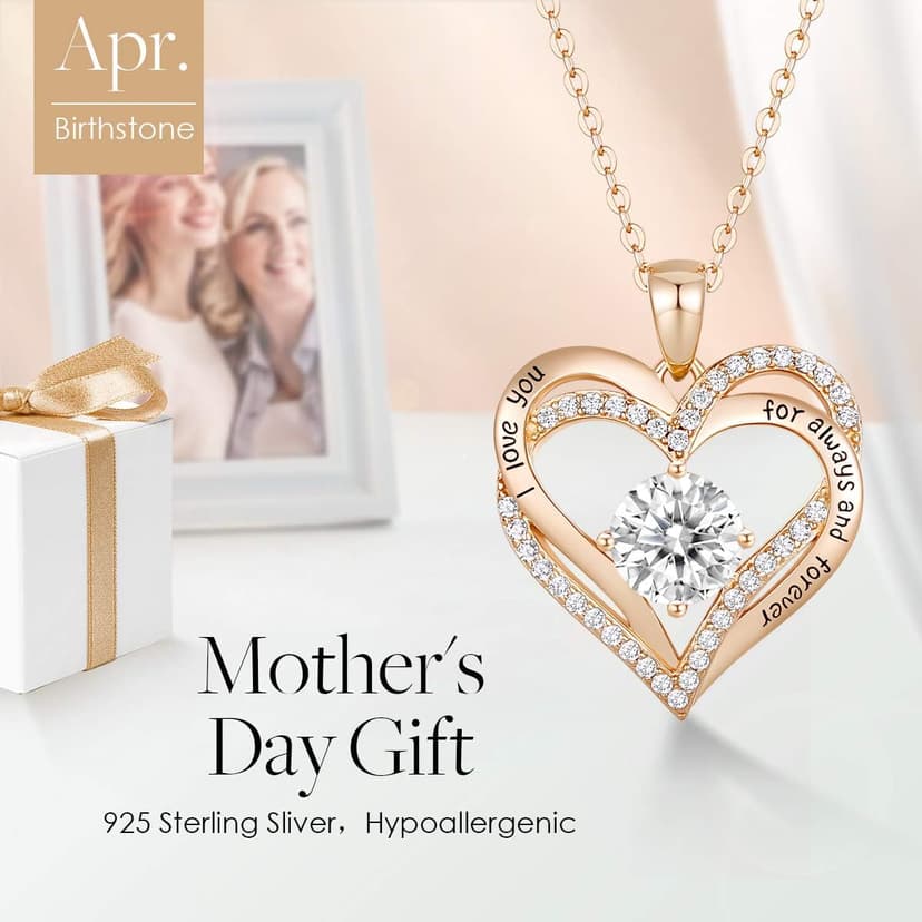 CDE Forever Love Heart Necklaces for Women, Wedding Anniversary, Birthday Mothers Day Gifts for Mom, Mother, Wife, Girlfriend, S925 Silver Jewelry with Birthstone Pendant