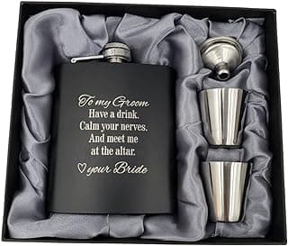Groom Gifts from Bride on Wedding Day, Gifts for Groom to be, Fiance Gifts for Him, Bride and Groom Flask, Groom Gift, Groom Engagement, Wedding Gift for Husband, Future Husband Gifts, Hip Flask (GB)