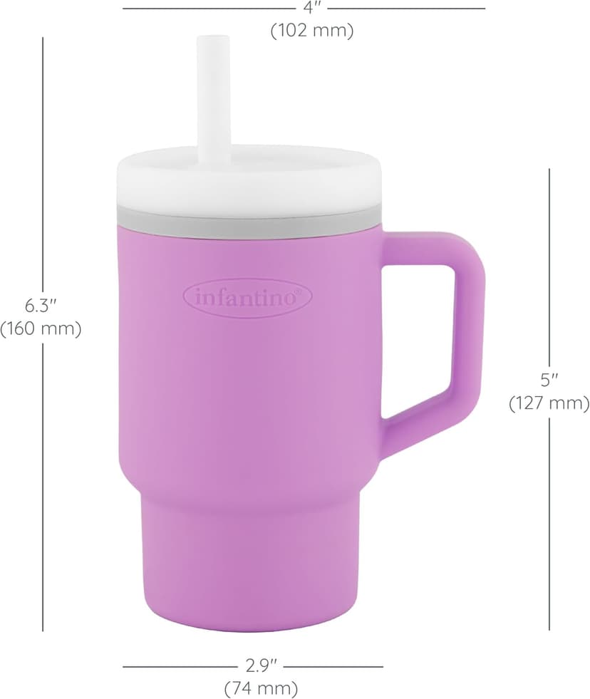 BPA-free silicone straw helps reduce spills while little ones build confidence with independent sipping Infantino My 1st Tumbler Straw Cup with Handle, 9oz, Lilac B0DF3L6CQ1