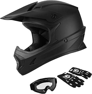 SLMOTO Youth ATV Helmet DOT Youth Kids Motocross Offroad Street Dirt Bike Helmet Motorcycle ATV Full Face Helmet with Goggles Gloves, Matte Black Small