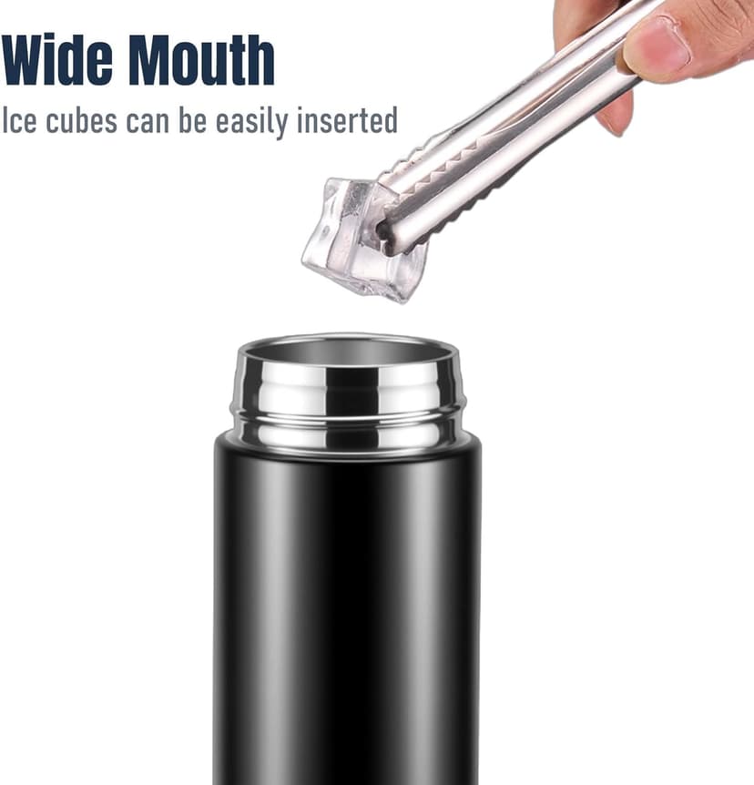 17oz Stainless Steel Water Bottles, Slim Water Bottle, Thermo Water Bottle, Insulated Water Bottle Keep Hot for 12 Hrs, Cold for 24 Hrs for Coffee, Drinks(Black)