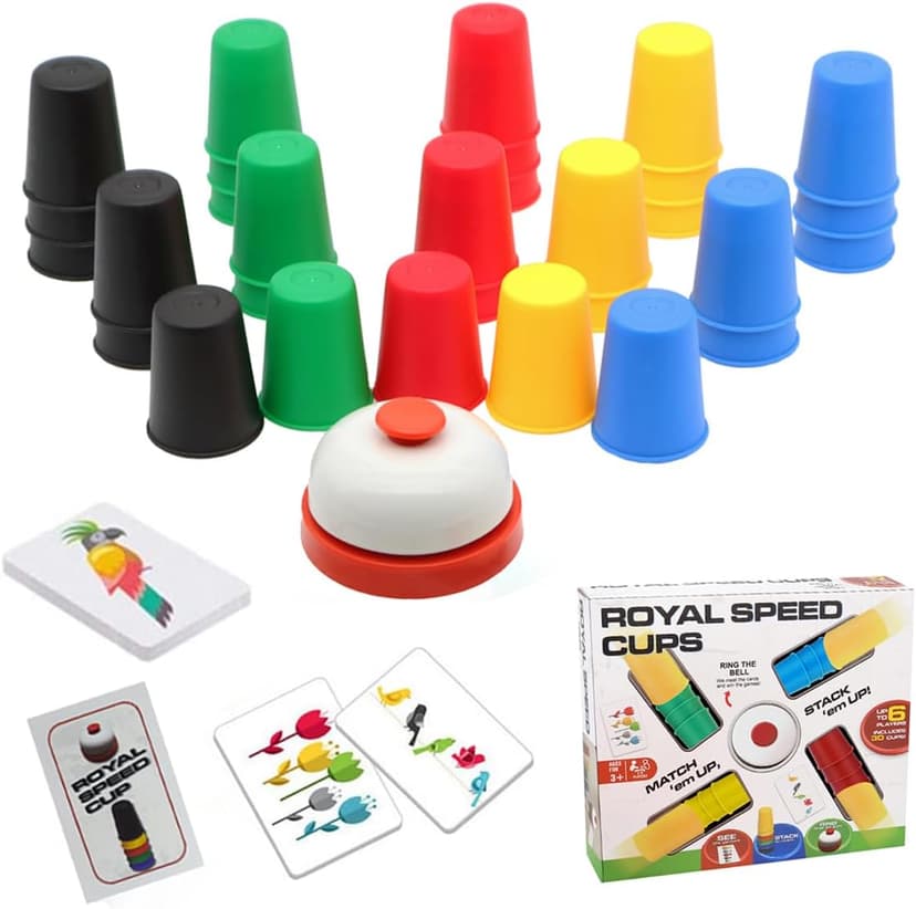 Quick Cups Games for Kids Intellectual Flying Stack Cups,Stacking Cups Games Parent-Child Interactive Game with 24 Picture Cards, 30 Cups