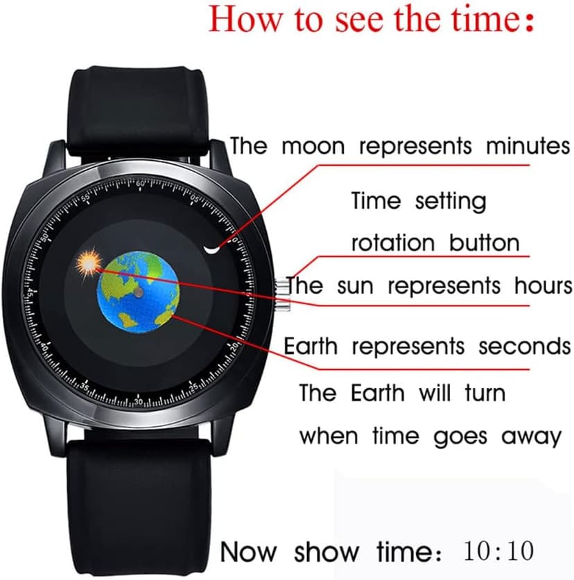 MINILUJIA Waterproof World Map Watches for Men Classic Earth Globe Moon Sun Rotating Eye-catching Cool Unique Mens Watches