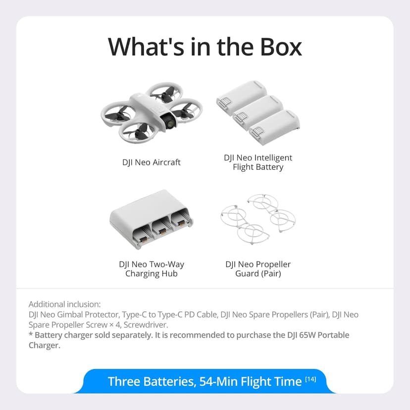DJI Neo Three-Battery Combo, Mini Drone 4K UHD Camera for Adults, 135g Self Flying Drone That Follows You, Palm Takeoff, Subject Tracking, QuickShots, Stabilized Video (Controller-Free)