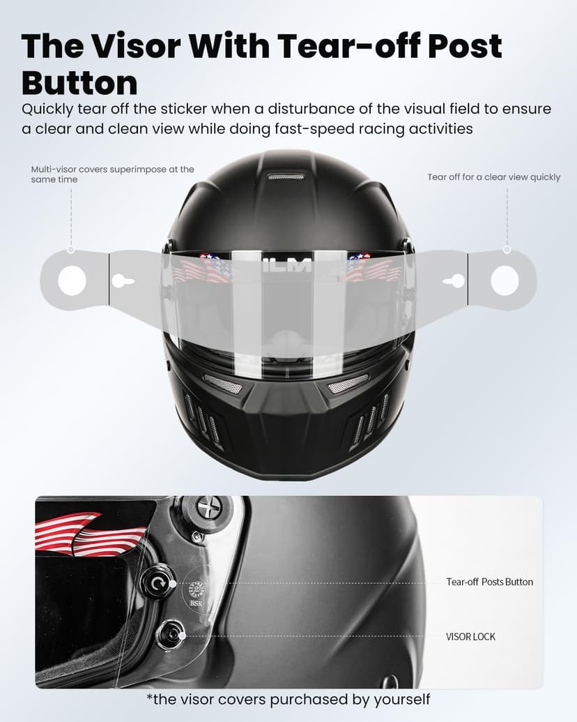 ILM Snell SA2025 Full Face Auto Racing Helmets Lightweight Fiberglass for Adult Men and Women Model 890