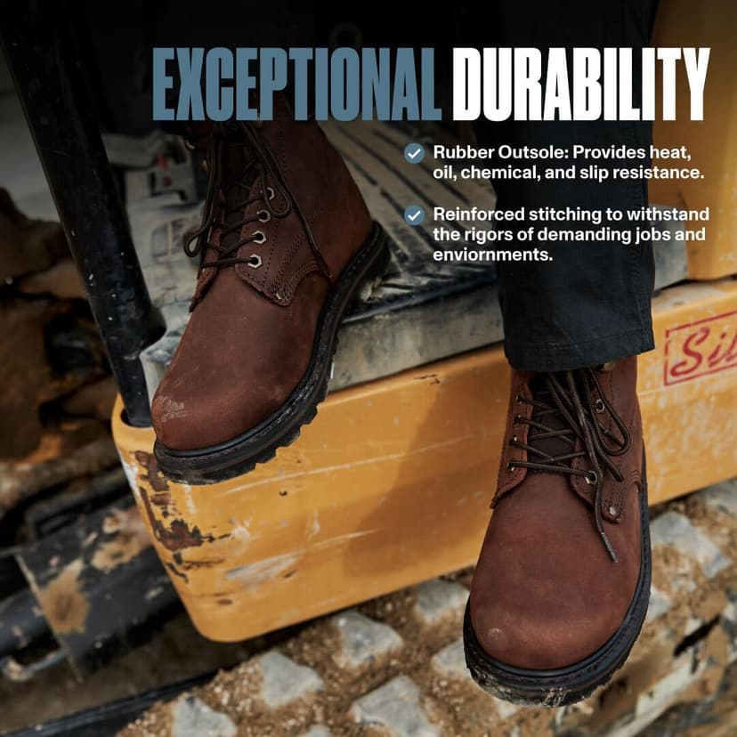 Work Boots for Men Soft Toe – 6inch Leather Boots for Construction Rubber Sole Working botas de trabajo para hombre, “Tank” Workboots