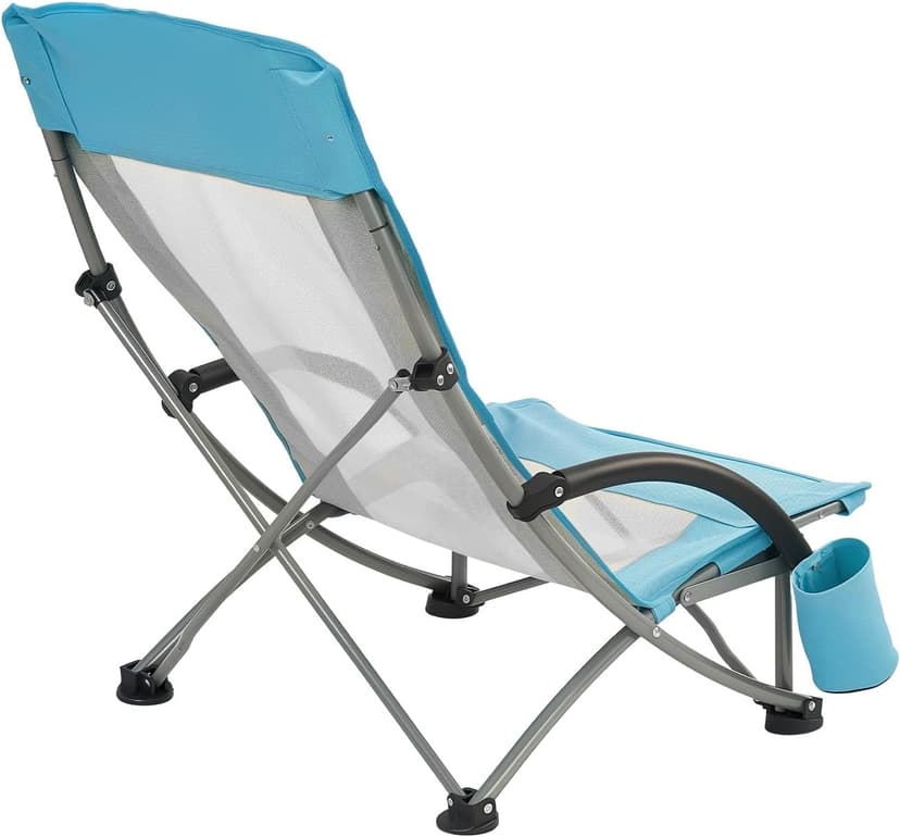 VEVOR Folding Beach Chair, High Back Camping Chairs for Adults, with Cup Pocket, Mesh Back, Carry Bag, Portable Extra Wide Seat Chair 330 lbs Heavy Duty Support, for Outdoor, Camp, Light Blue