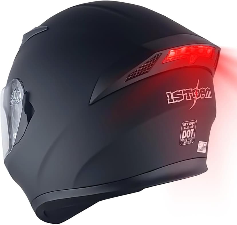 1Storm Motorcycle Street Bike Dual Visor/Sun Visor Full Face Helmet Mechanic with LED Tail Light: Matt Black