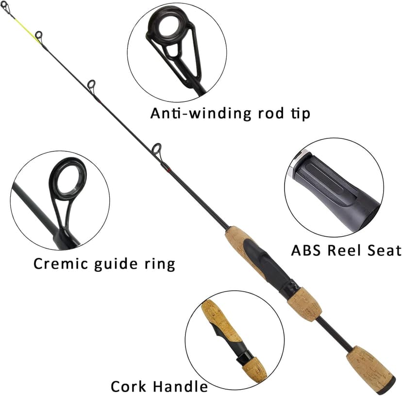 Aventik Ultralight Ice Fishing Rod and Reel Combo 26/28/30/32 inch Medium Light Fast Action Multi-Species Ice Fishing Combos for Walleye Perch Panfish