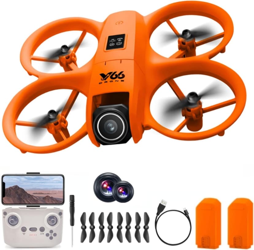 RC Small Drone with Dual Cameras, Propeller Guard, Altitude Hold, One-Key Takeoff, 3D Flips, 2 Batteries, Intelligent Obstacle Avoidance, Remote Control Helicopter Airplane, Hovering, APP Control, LED Lights, for Beginners FPV Palm Takeoff Mini Quadcopter (Orange)