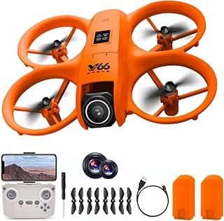 RC Small Drone with Dual Cameras, Propeller Guard, Altitude Hold, One-Key Takeoff, 3D Flips, 2 Batteries, Intelligent Obstacle Avoidance, Remote Control Helicopter Airplane, Hovering, APP Control, LED Lights, for Beginners FPV Palm Takeoff Mini Quadcopter (Orange)