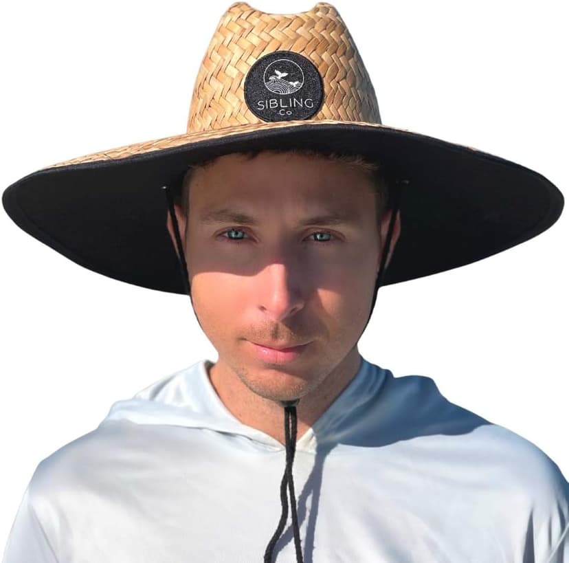Sibling Co Straw Sun Hat for Men and Women Great for Fishing, Lifeguards, Beach, Summer and Gardening with Wide Brim for Sun Protection Natural