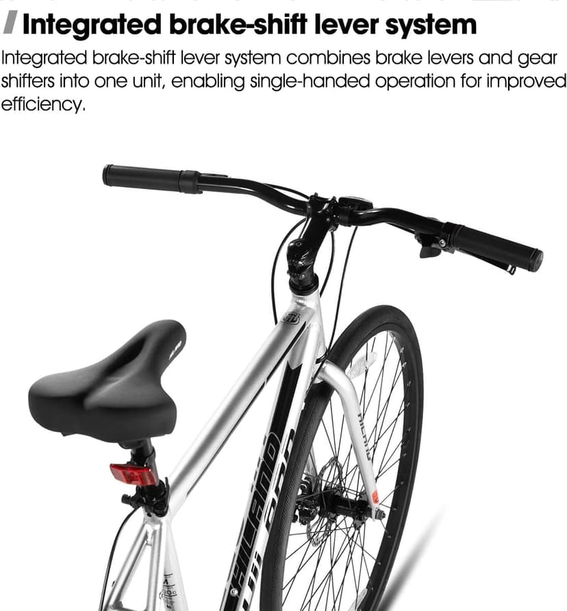 HILAND 700C Road Hybrid Bike, 7 speeds Bikes Urban City Commuter Bicycle with Disc Brake for Men Women Adult Comfortable Bicycle