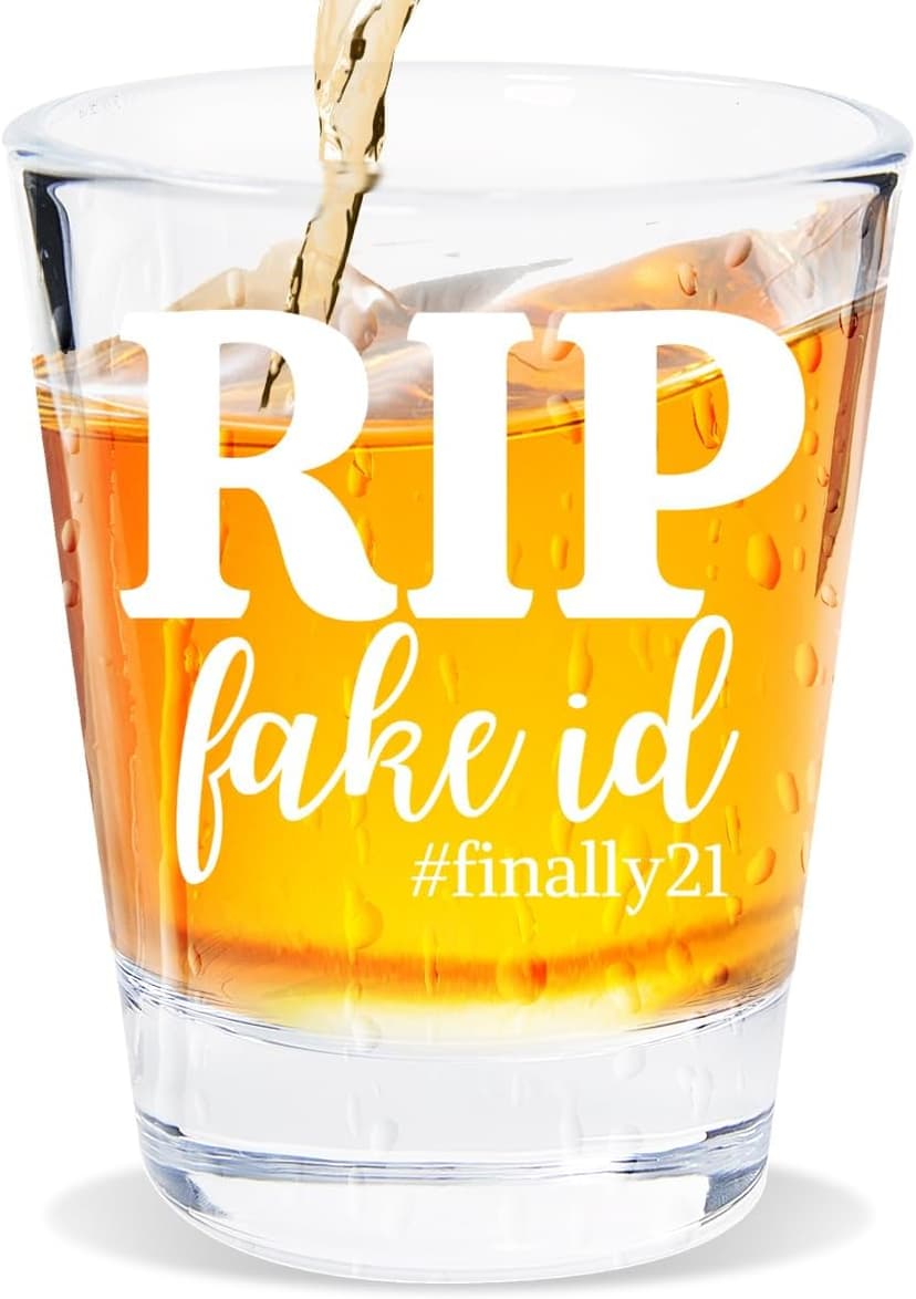 21st Birthday Gift for Her, Happy 21st Birthday Gift for Women, RIP FAKE ID Gift for 21 Year Old Girls Boys, Gift for 21 Year Old Woman, 2004 Happy Birthday Shot Glass, 2004 Birthday Party Decoration