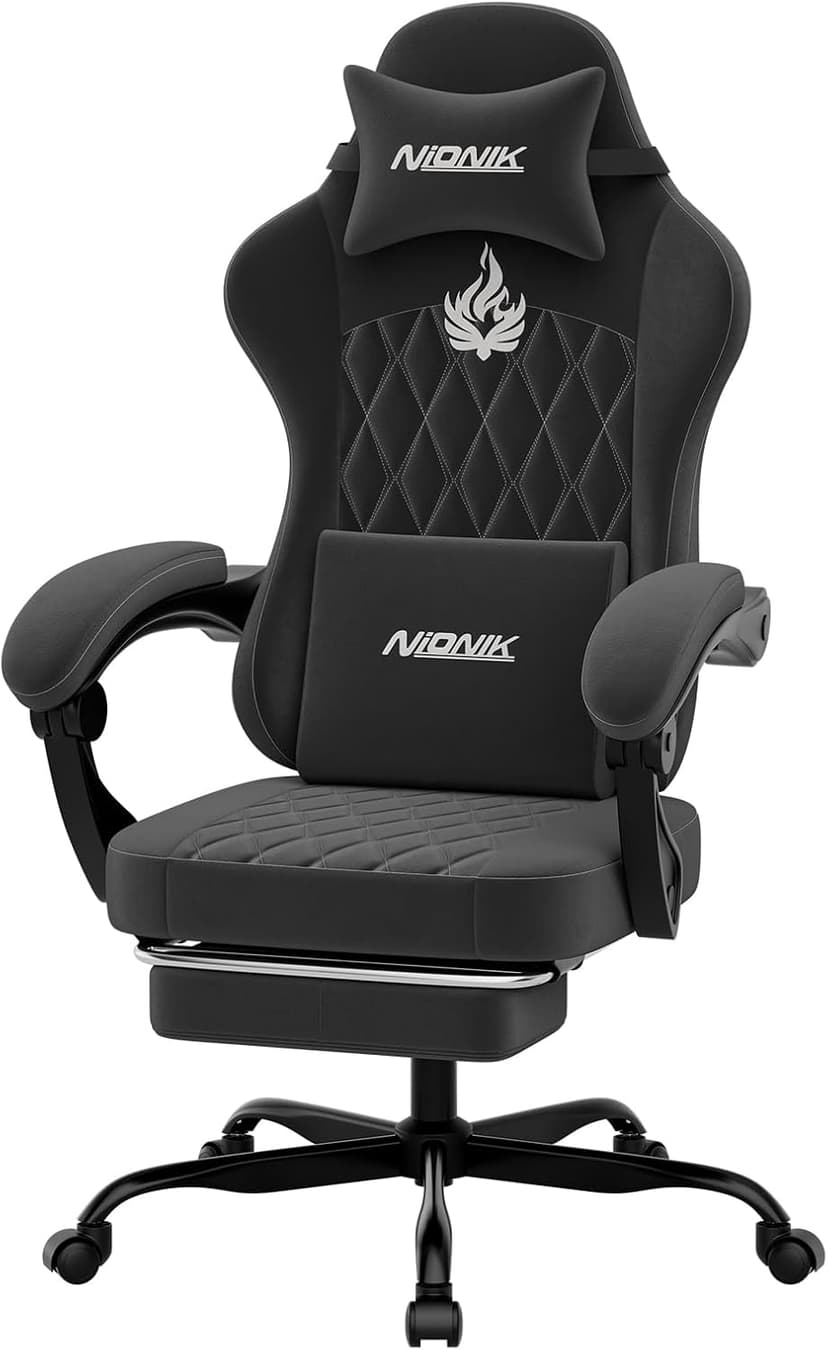 Ergonomic Gaming Chair Video Gamer Chairs Gaming Computer Chairs Gamer Chairs for Adults Massage Lumbar Support Swivel Height Adjustable Headrest Backrest Black