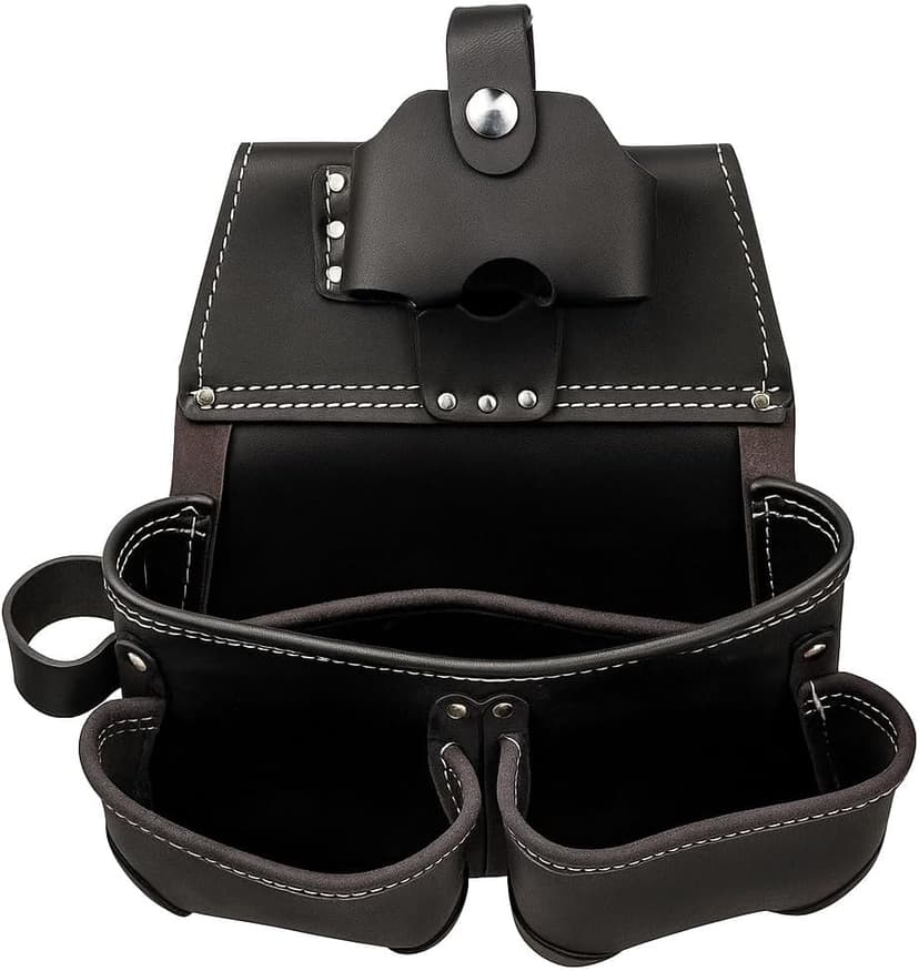LAUTUS Oil Tanned Leather Tool Pouch Bag with Tape Measure Holder |Brown |Carpenter, Construction, Framers, Handyman | Construction Grade Leather|