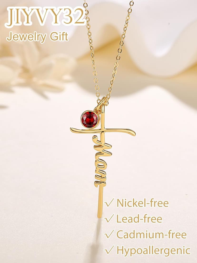 Mothers Day Religion Christian Pendant for Mom 14K Gold Mom Cross Necklace Mother Jewelry Birthday Gift B0FT34J4F3