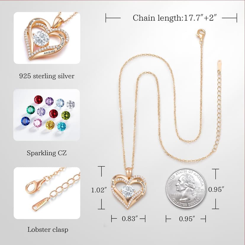 CDE Forever Love Heart Necklaces for Women, Wedding Anniversary, Birthday Mothers Day Gifts for Mom, Mother, Wife, Girlfriend, S925 Silver Jewelry with Birthstone Pendant