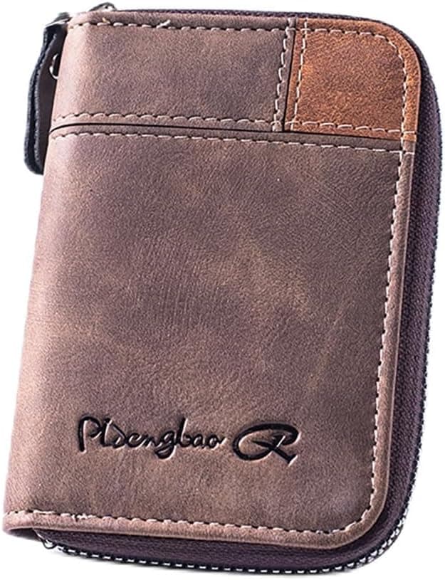 Lubsmuns RFID Card Holder, Slim RFID Blocking Card Wallet, Leather Zipper Credit Card Holder Gift for Men Women (Brown), Brown, slim, Minimalist