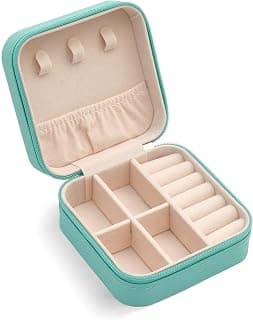 TRODANCE Mini Jewelry Travel Case, Small Portable Jewellry Organizer Box Portable Display Storage Box for Rings Earrings Necklaces, Gifts for Girl, Women, Wedding, Birthday, Mom, Mother's Day (Blue) B09631PYPT