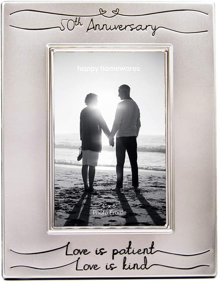 Haysom Interiors Beautiful Two Tone Silver Plated 50th Anniversary 4" x 6" Picture Frame with Black Velvet | Unique and Thoughtful Gift Idea