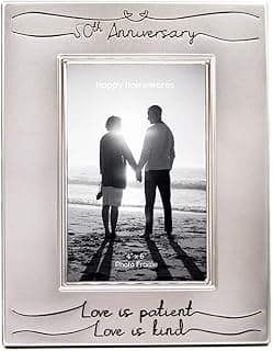 Haysom Interiors Beautiful Two Tone Silver Plated 50th Anniversary 4" x 6" Picture Frame with Black Velvet | Unique and Thoughtful Gift Idea