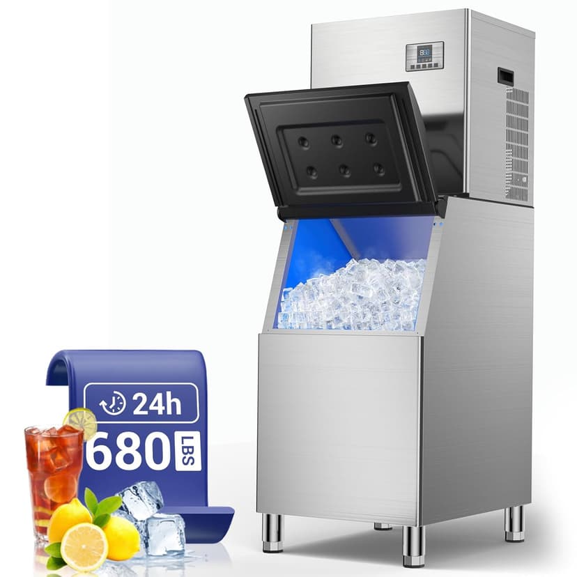 Commercial Ice Maker Machine, 680 LBS/24H with 560 LBS Storage, ETL Approval Industrial Ice Machine, 210 Ice Cubes in 5-15min, Self-Cleaning Stainless Steel Ice Maker for Business Restaurant Hotel