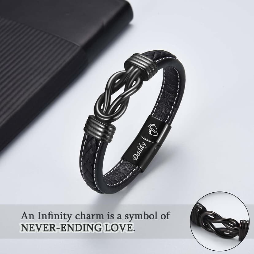 Love You Forever Leather Bracelet Gifts for Men Him Teen Boys, To My Brother Son Grandson Nephew Friend Dad Husband Christmas Birthday Valentines Fathers Day Graduation Back to School Gifts