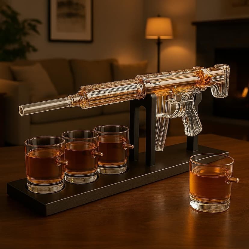 AR15 Gun Decanter Birthday Gifts for Men Dad, Whiskey Set - Rifle Limited Edition, Silencer Stopper - 800 ml & 12oz Bullet Glasses - Father Gift - Drinking Party, Liquor, Vodka Tik Tok Viral Dispenser