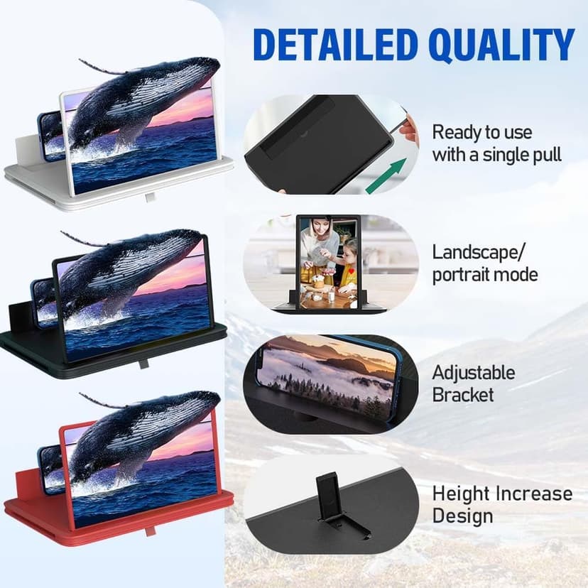 Mobile Phone Magnifier Screen, 2026 New 3D HD Magnifying Projector Screen Enlarger for Movies, Videos and Gaming, Portable 3D Magnifying Screen for Elderly (Black, 10 Inch)