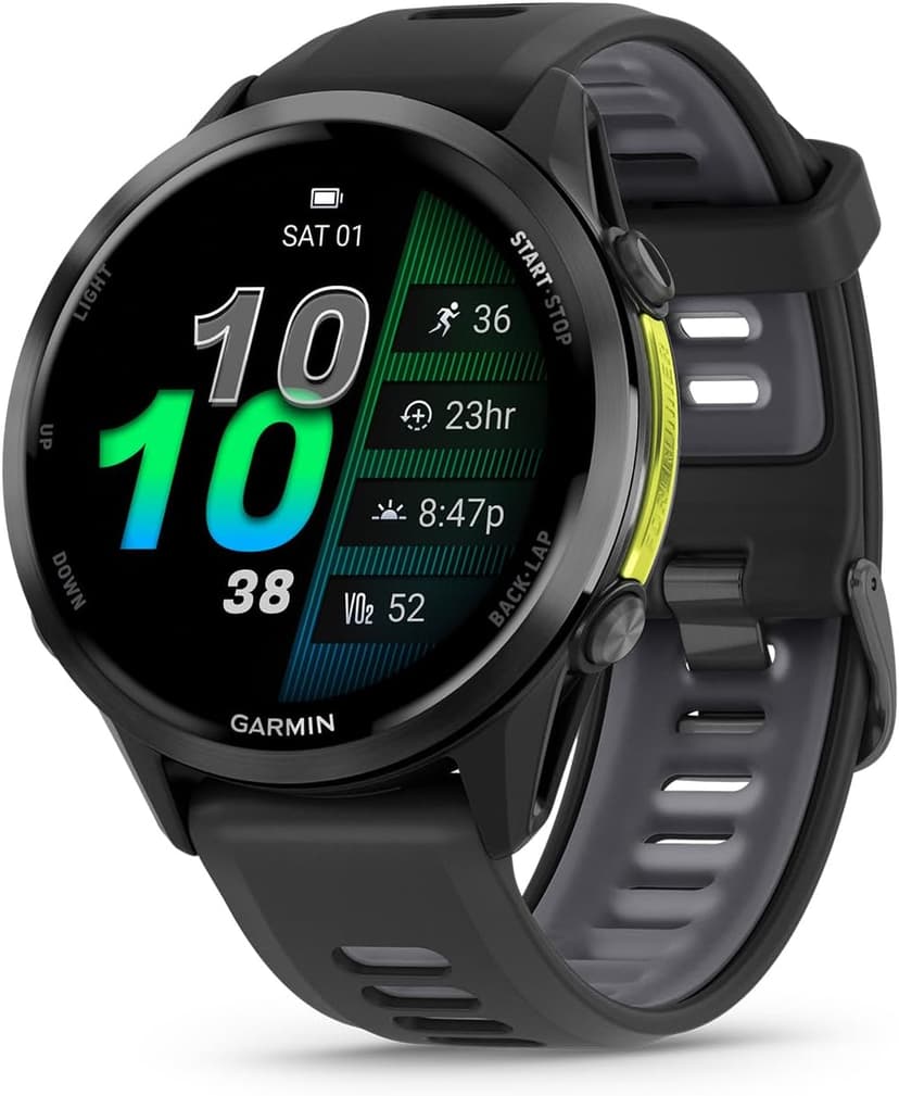 Garmin Forerunner® 970, Premium GPS Running and Triathlon Smartwatch, AMOLED Display, Built-in LED Flashlight, Carbon Gray DLC Titanium with Black Case and Black/Translucent Whitestone Band