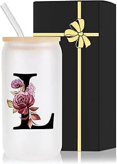 Wulcea Monogrammed Glass Drinking Cup With Lid Straw Women Lady Boss Coworker Colleague Manager Team Member Employee Gifts Executive Assistant Inter Birthday Farewell Leaving Retirement Christmas,L
