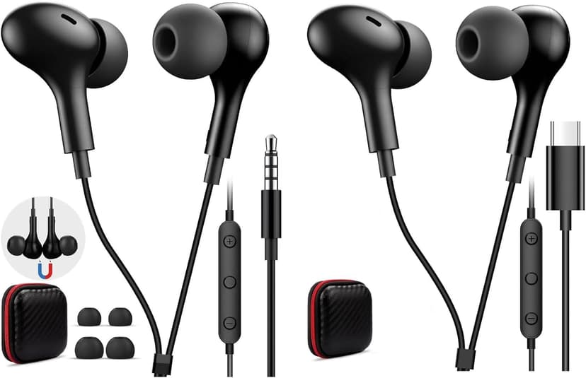 3 Pack 3.5mm USB C Headphone for Samsung Wired Earbuds Magnetic in-Ear Type C Earphone with Microphone Volume Control Bass Stereo Noise Canceling for iPhone