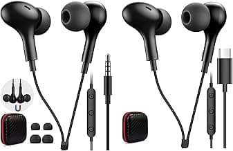 3 Pack 3.5mm USB C Headphone for Samsung Wired Earbuds Magnetic in-Ear Type C Earphone with Microphone Volume Control Bass Stereo Noise Canceling for iPhone