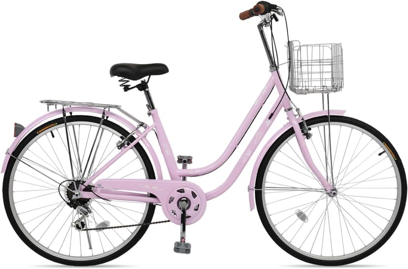 26" Beach Cruiser Bike, Commuter Bicycle, 7 Speed/Linear Pull Brakes/Widen Seat Men & Women Bike, Adult and Teens Bicycle for Urban Commuter