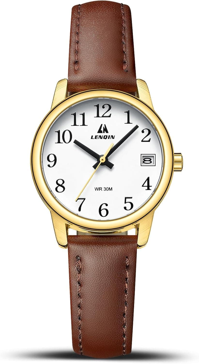 LN LENQIN Ladies Watches Analog Quartz Watch for Women Waterproof Women's Wrist Watches Easy Reader Womens Watch with Leather Strap