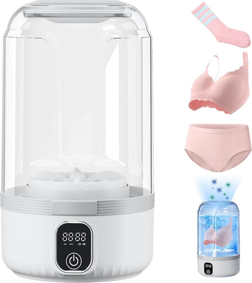 Underwear Mini Washer, 2025 Portable Washing Machine with 4000mAh Cordless Rechargeable Battery for Deep Cleaning Small Clothes, Perfect for Travel, Solo Living, Apartments, Camping