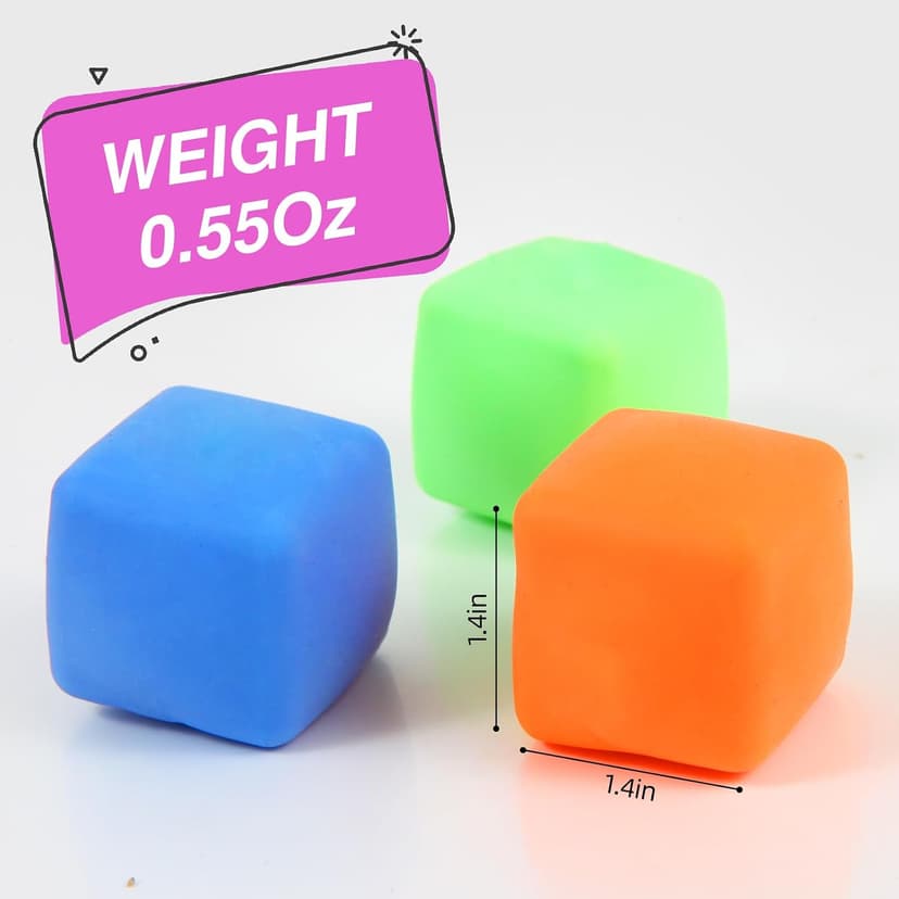 24 Pack Slow Rising Stress Cube , Dough Stress Balls Soft Fidget Squishy Toys for Anxiety Relief, Pull Stretch Classroom Prize Party Favors Toys for Kids B0D3WSCFJJ