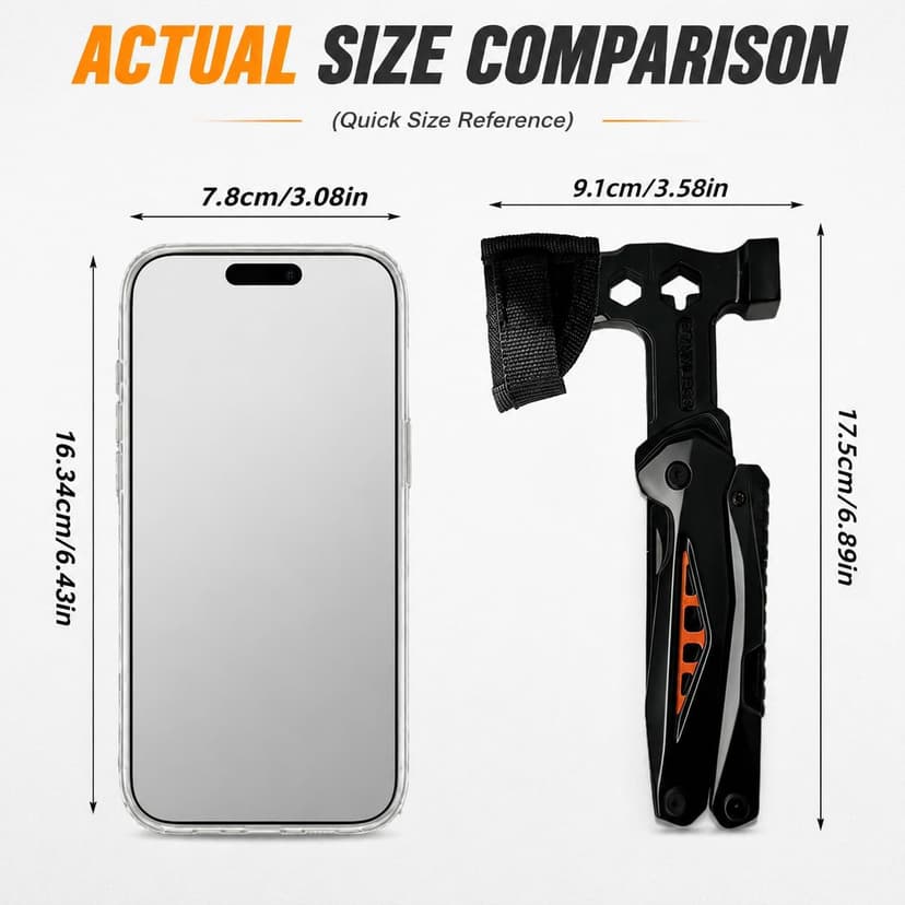 18-in-1 Multitool Hatchet Camping Axe with Hammer & Knife with Protective Sheath, Survival Gear for Men Dad, Emergency Car Tool & Hiking Accessories, Cool Gadgets for Outdoor Hiking Emergency