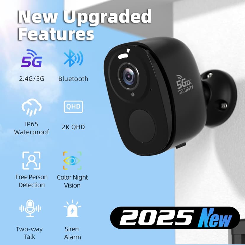 Rraycom 4Pack 5G/2.4G Security Cameras Wireless Outdoor,2K Battery Powered AI Motion Detection Siren Alarm WiFi Home Indoor Camera, Color Night Vision, 2-Way Talk, Waterproof, Works w/Alexa, Cloud/SD