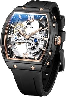 OLEVS Watch for Men Skeleton Automatic Tonneau Silicone Strap Business Luxury Waterproof Luminous Mechanical Men Wrist Watch