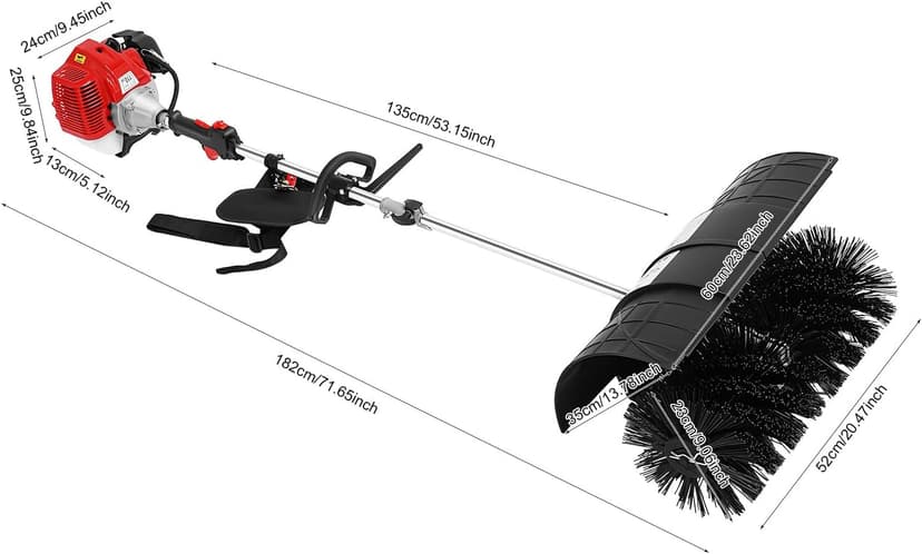 2-Stroke 1700W Gas Power Snow Sweeping Broom,52cc Handheld Broom Walk Behind Sweeper,Single Cylinder Outdoor Hand Held Sweepers w/hairdryer,Cleaning Driveway Turf Lawns Power Brush Cleaner Tools