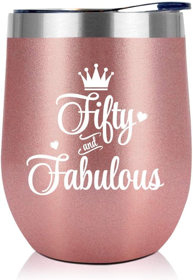 NewEleven 50th Birthday Gifts For Women, Her - 1975 50th Birthday Decorations - Gift For Women Turning 50-50 Year Old Gifts For Her, Mom, Wife, Friends - 12 Oz Wine Tumbler