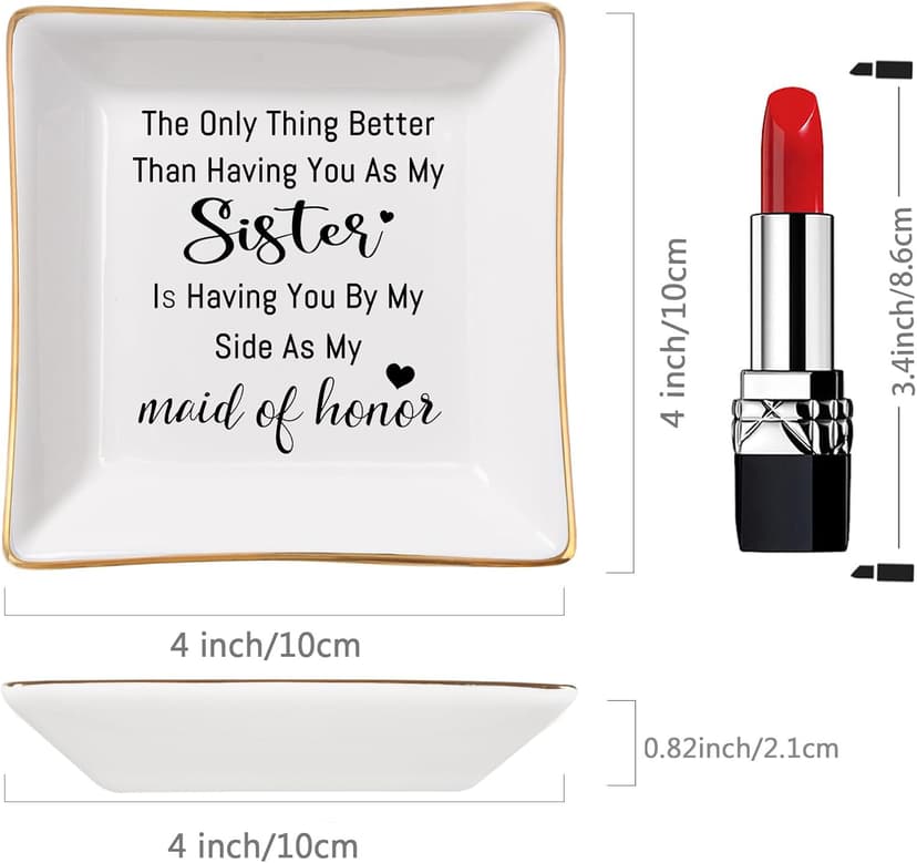 Bridesmaid Gifts Maid of Honor Proposal Gift Jewelry Dish Trinket Ring Tray - The Only Thing Better ... As My Maid of Honor, Wedding Day Party Gifts for Matron of Honor from Bride