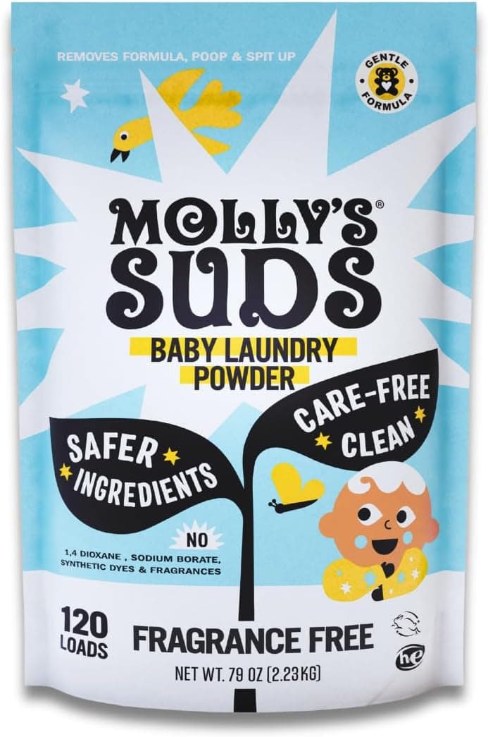 Molly's Suds Baby Laundry Detergent Powder | Removes Formula, Poop & Spit-Up Stains | Extra Gentle for Newborns (Fragrance Free)
