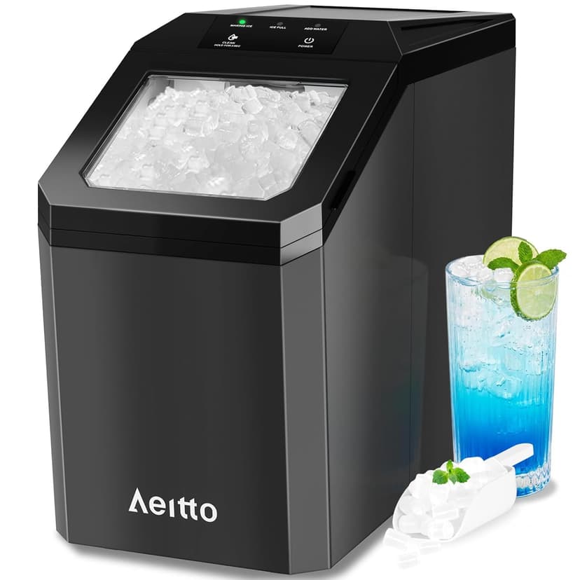 Aeitto Nugget Ice Maker Countertop, 55lbs/Day, Rapid Ice Release in 5 Mins, Large Capacity Chewable Ice Maker, Self-Cleaning with Stainless Steel Housing Ice Machine for Home Office and Party, Black