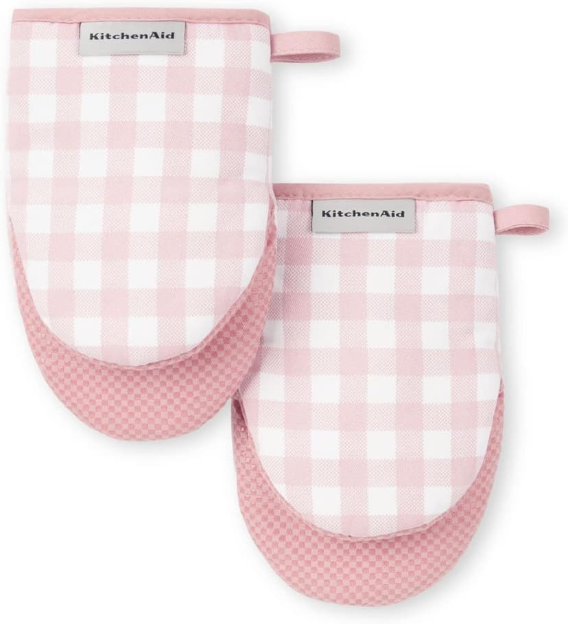 KitchenAid Gingham Mini Oven Mitt 2-Pack Set, Dried Rose, 5.5"x8" B0BMKLJMKR