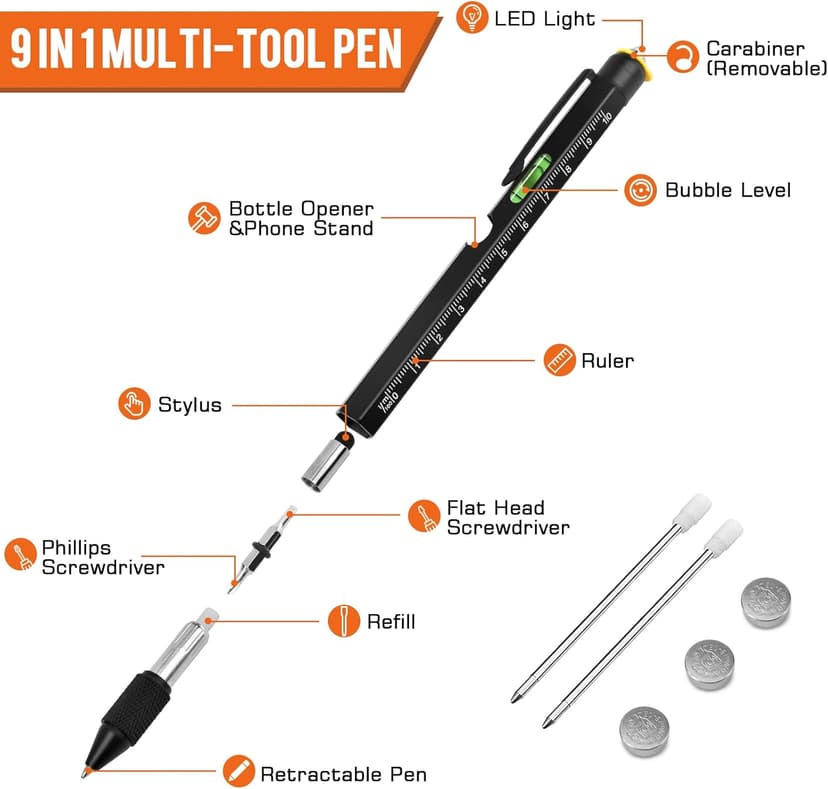 Gifts for Men, Christmas Stocking Stuffers for Men Dad Husband Adults, 9 in 1 Multitool Pen, Cool Tools Gadgets Birthday Present, Fathers Day Dad Gifts from Daughter Son