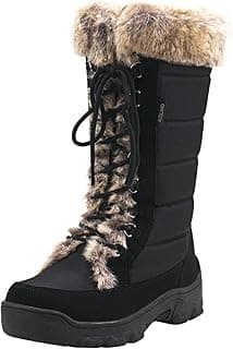 AUSLAND Women's Black Winter Snow Boots Twin Peaks Fur Cuff Mid-Calf Waterproof Lace Up Boots
