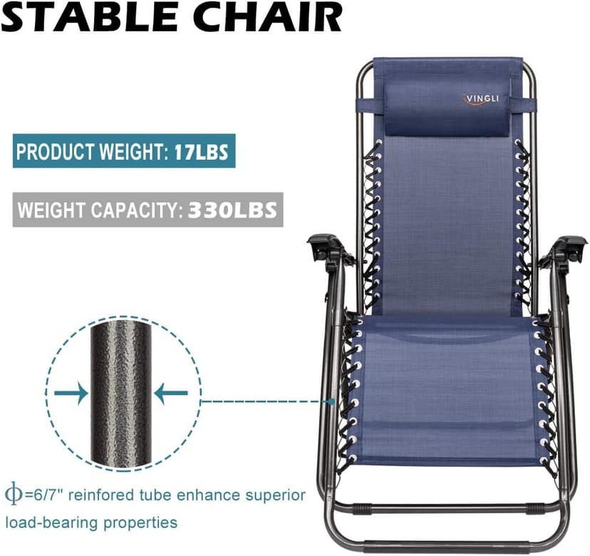 VINGLI Upgraded Zero Gravity Chair Set of 2 Lounge Outdoor Chairs with Trays and Pillows, Folding Patio Recliner Chairs for Backyard Poolside Garden